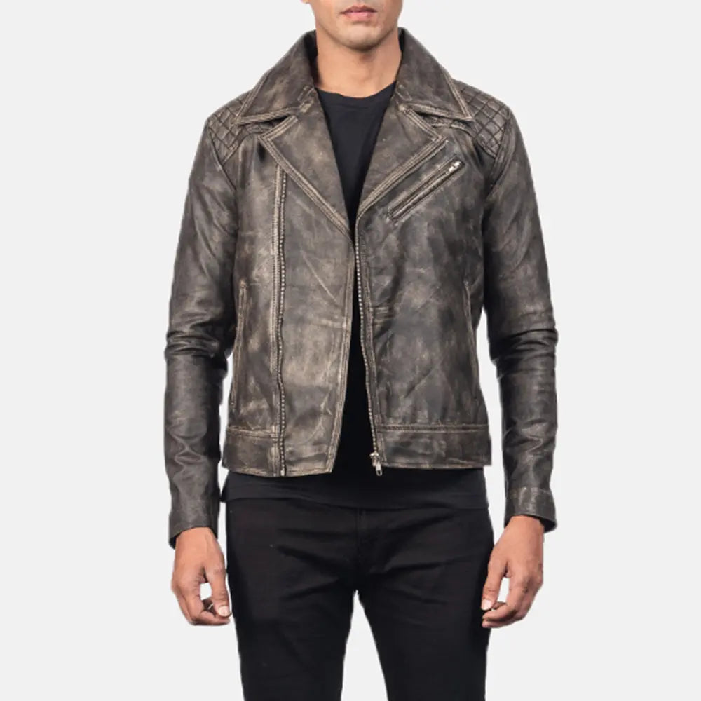 Distressed Brown Cowhide Zip Lining Jacket For Sale