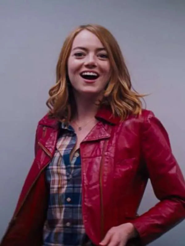  La La Land Emma Stone Maroon Leather Jacket