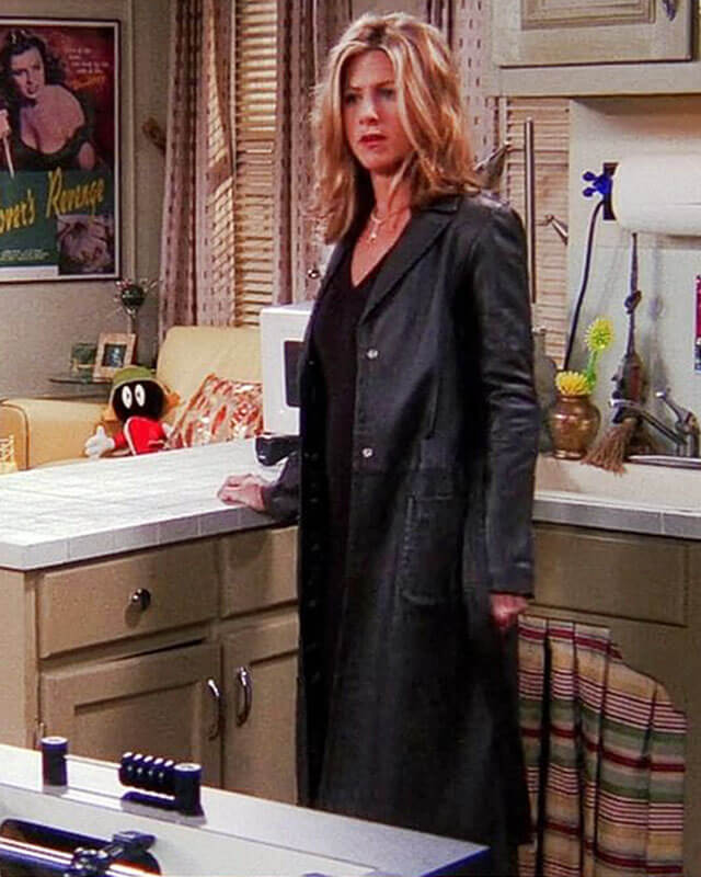 Friends S08 Rachel Green Black Leather Long Coat