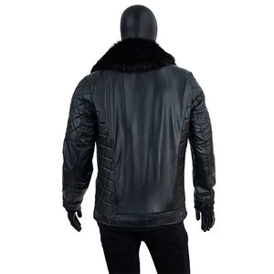 Black Leather Jacket with Fur Hood