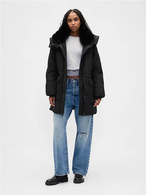 GAP-Faux-Fur-Trim-Midi-Puffer-Jacket-Black