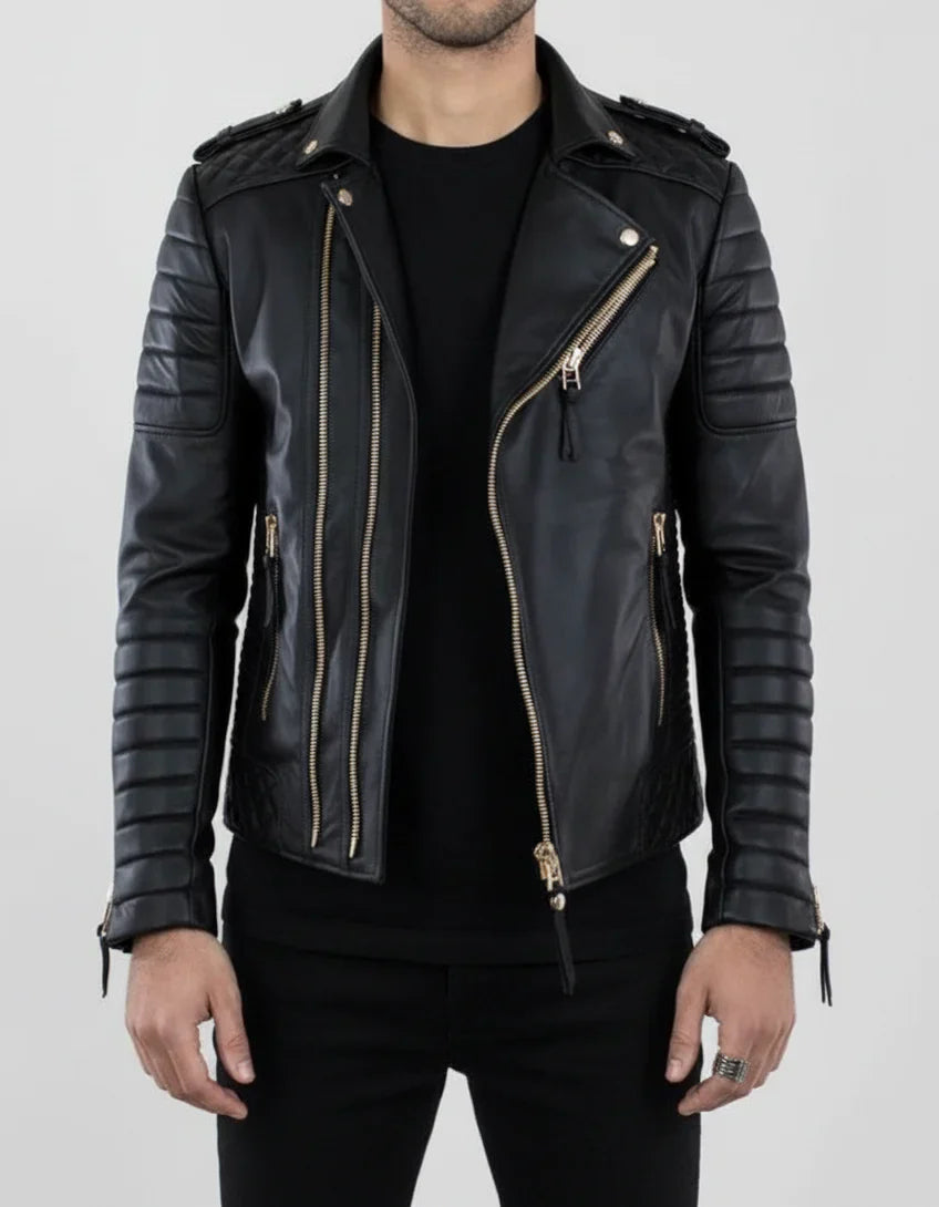Handmade Men Black Leather Motorcycle Jacket