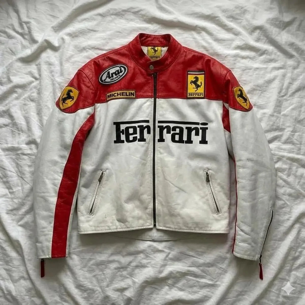 Handmade Vintage Ferrari Racing Leather Jacket