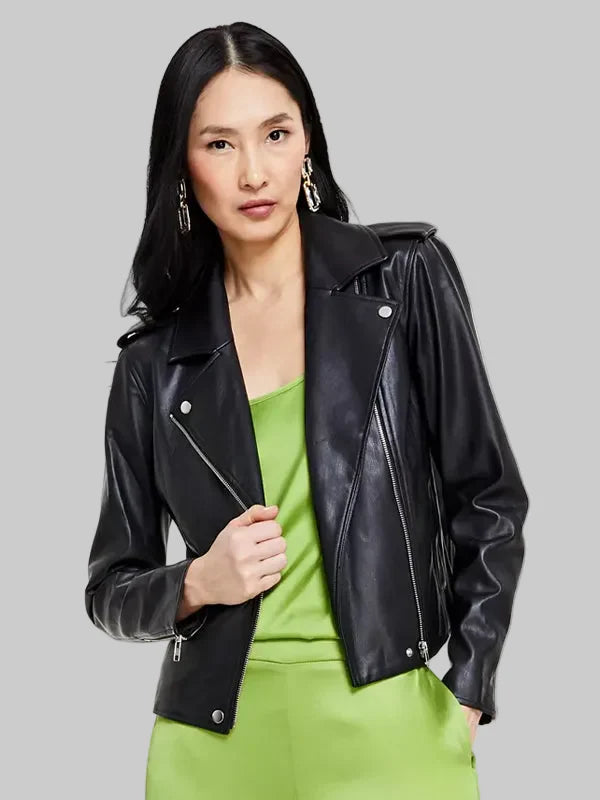 I.N.C. International Concepts Women’s Faux-Leather Jacket Black