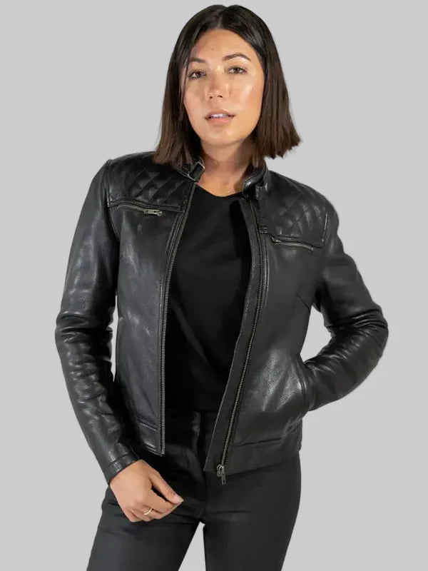 Isla Womens Black Leather Motorcycle Jacket