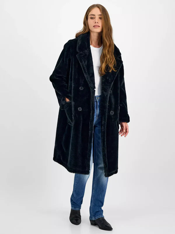 Jou-Jou-Juniors-Faux-Fur-Double-Breasted-Coat-Black
