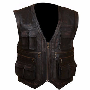 Safari Black Leather Vest Men, Sleeveless Zing Apparel