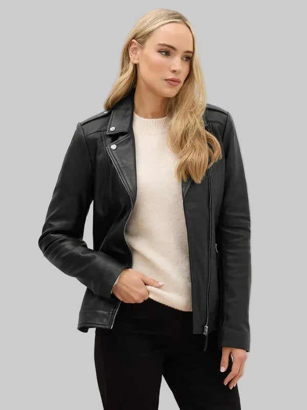 Women’s LTS PREMIUM Tall Black Leather Biker Jacket