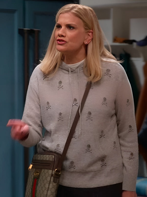 Leanne 2025 Kristen Johnston Gray Skull Print Hooded Sweater