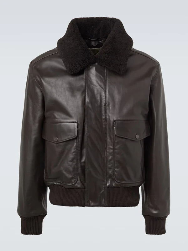 Lemaire-Brown-Shearling-Collar-Leather-Jacket