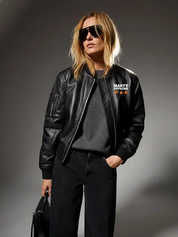 Marty-Supreme-Black-Bomber-Leather-Jacket