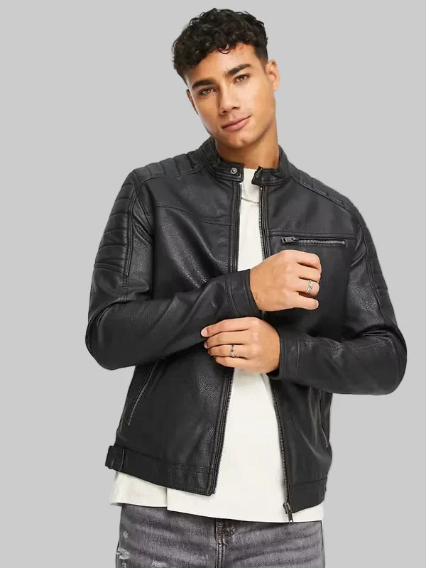 Men’s Essentials Faux Leather Racer Jacket Black