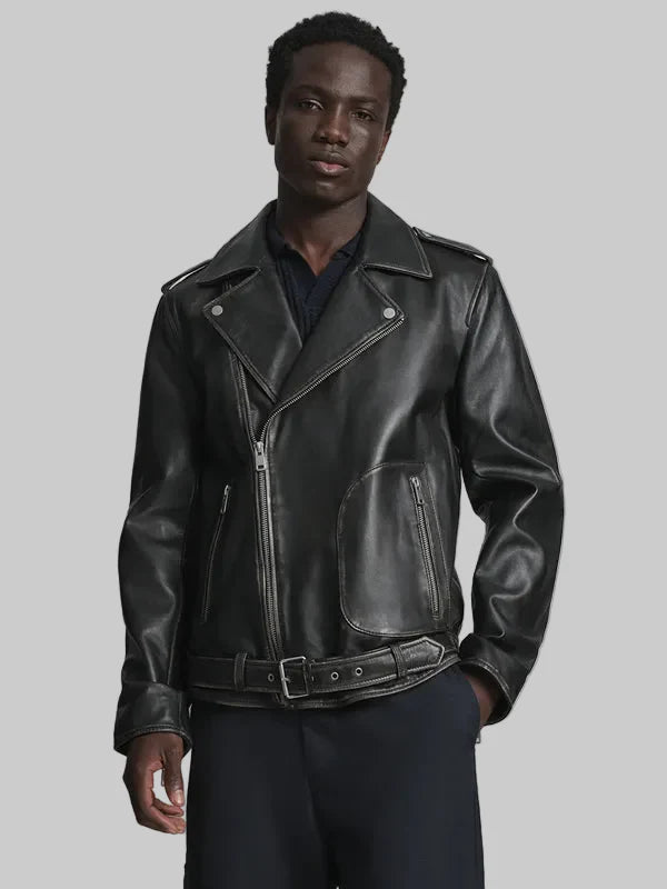 Men’s Rhodes Vintage Black Leather Moto Jacket