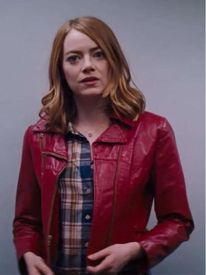  La La Land Emma Stone Maroon Leather Jacket