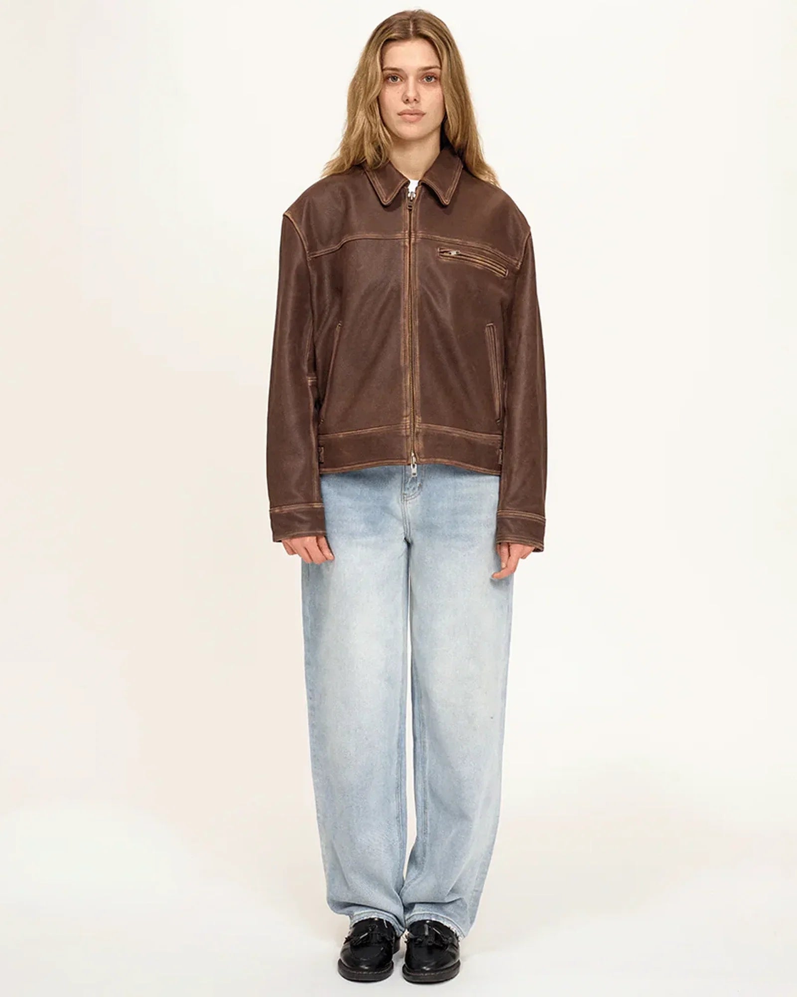 Mutimer Aged Heavy Wash Leather Jacket - Zing Apparels