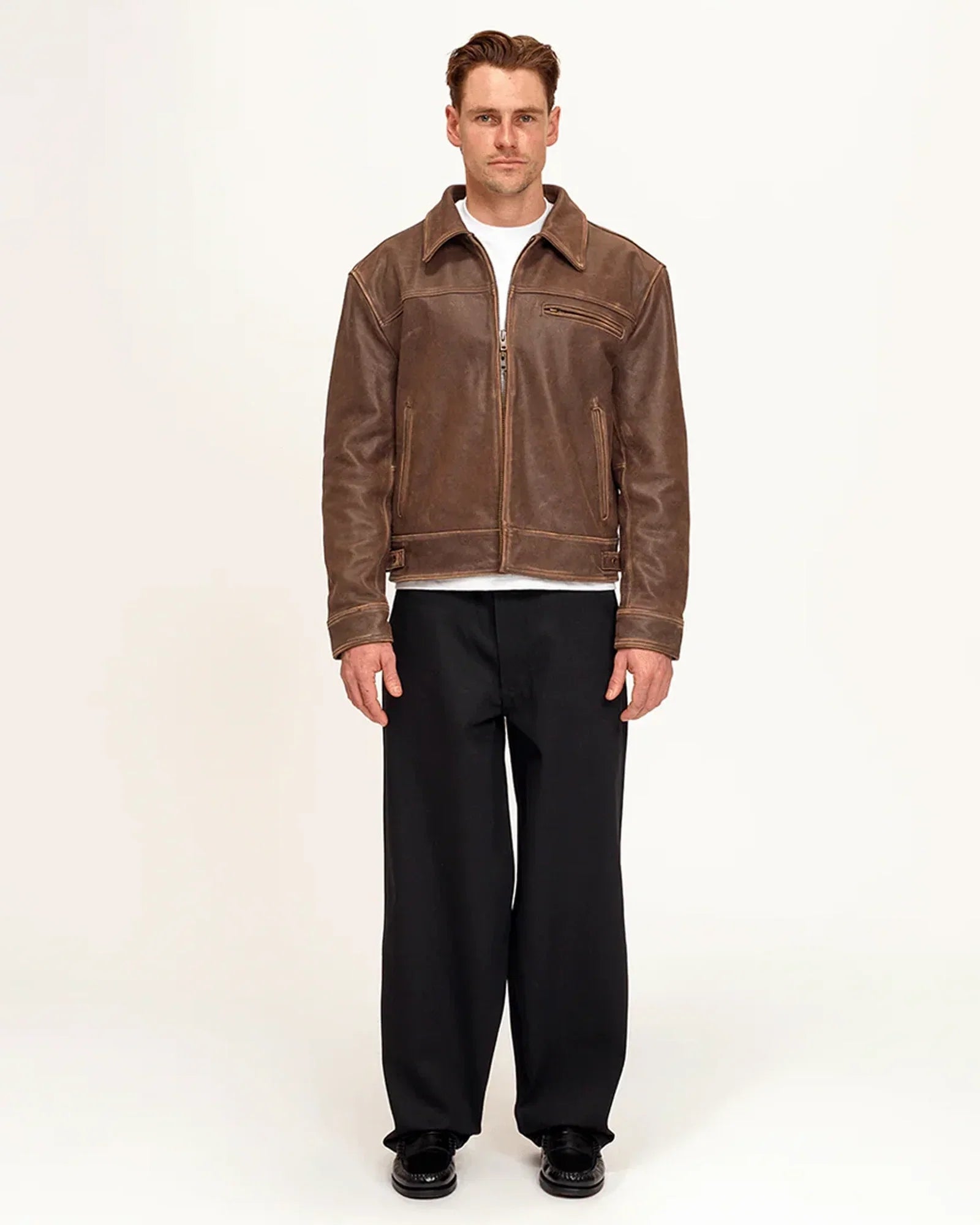 ジャケット・アウター AGED HEAVY WASH LEATHER JACKET mutimer Mutimer Aged Heavy Wash Leather Jacket - Zing Apparels