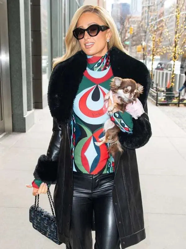 NYC Paris Hilton Black Leather Coat