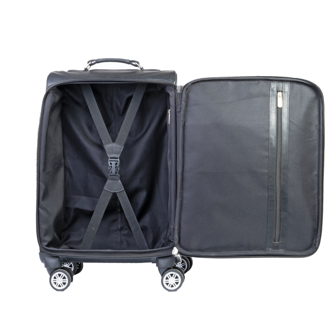 Premium Leather Cabin Trolley Bag, Black Zing Apparel