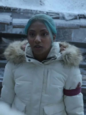One Piece S02 white parka jacket Charithra Chandran style