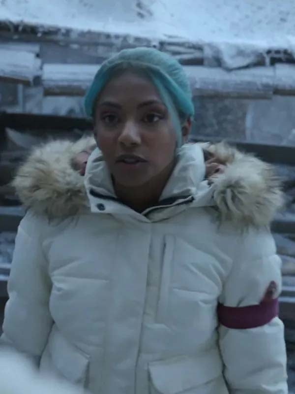 One Piece S02 white parka jacket Charithra Chandran style