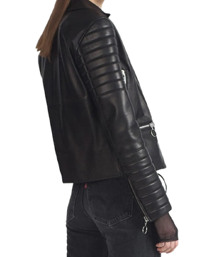 Sheep Leather Biker Jacket Women, Black Zing Apparel