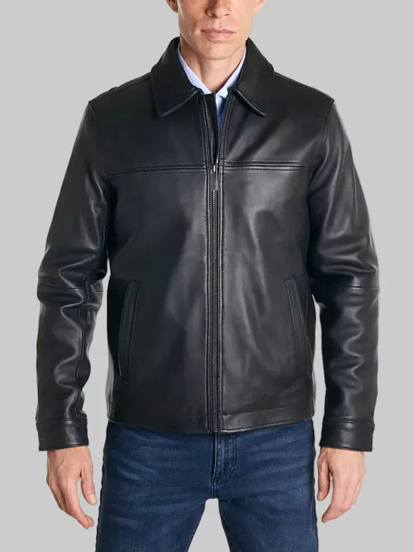 Perry Ellis Men’s Classic Black Leather Jacket