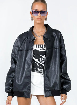 Princess-Polly-Goldsmith-Faux-Leather-Black-Bomber-Jacket