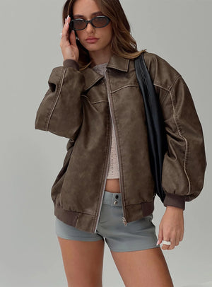 Princess-Polly-Washed-Dark-Brown-Goldsmith-Faux-Leather-Bomber-Jacket