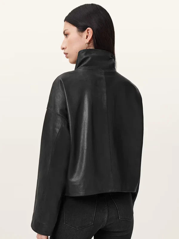 Ryder Funnel Neck Leather Jacket Back
