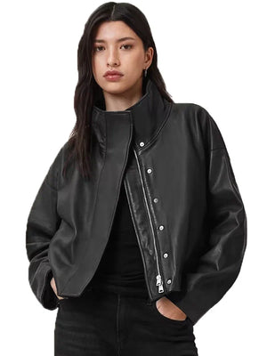 Ryder Funnel Neck Leather Jacket Sale