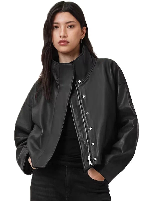 Ryder Funnel Neck Leather Jacket Sale