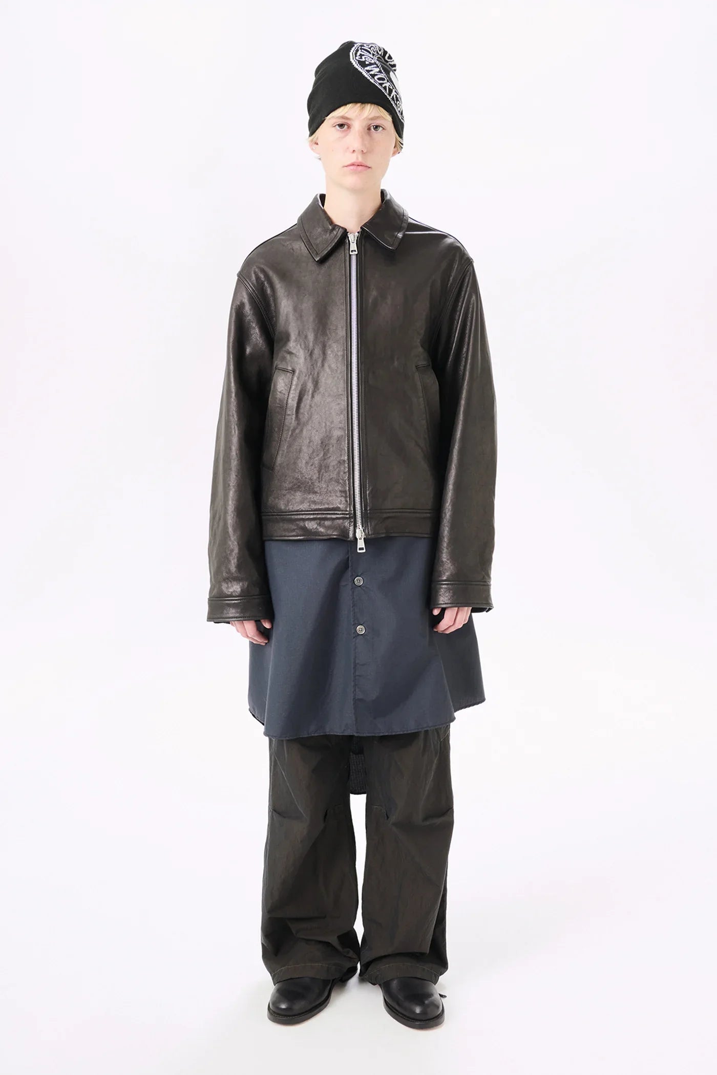 Slim fit leather blouson