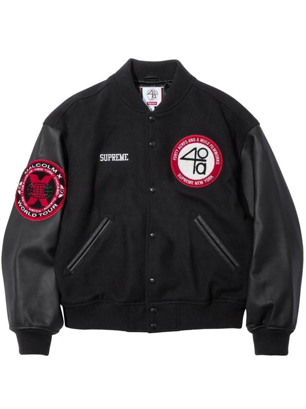 Supreme X 40 Acres Malcolm X Varsity Jacket (Black)