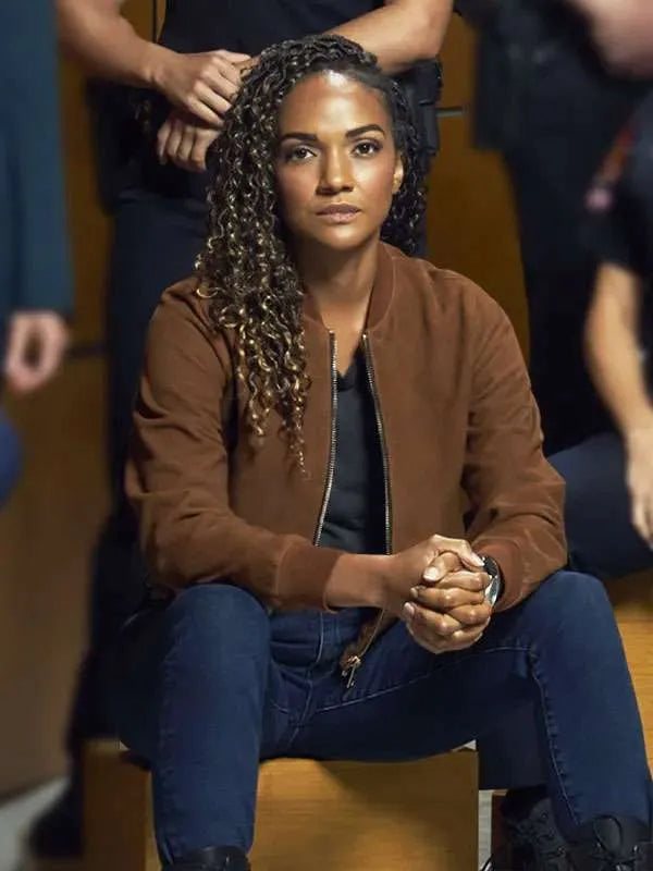 Mekia Cox The Rookie Brown Suede Bomber Jacket