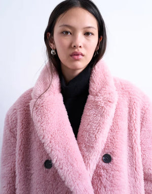 Topshop-Double-Breasted-Teddy-Longline-Pink-Coat