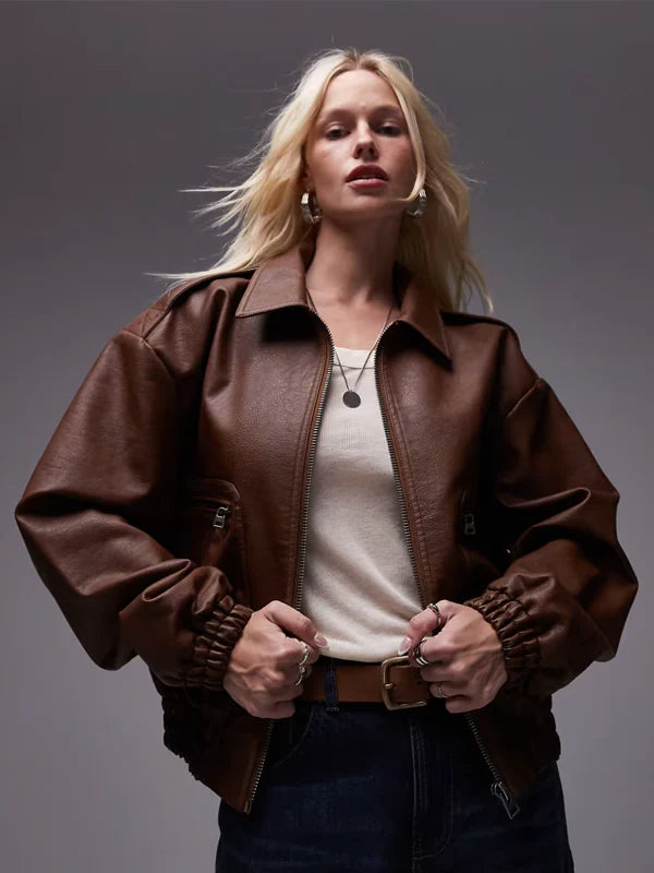 Topshop-Faux-Leather-Oversized-Bomber-Jacket-Brown