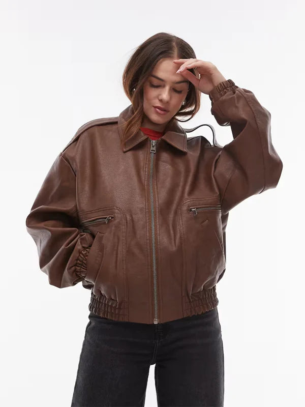 Topshop-Faux-Leather-Oversized-Bomber-Jacket-In-Brown
