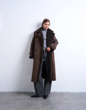 Topshop-Longline-Aviator-Faux-Shearling-Jacket-In-Chocolate