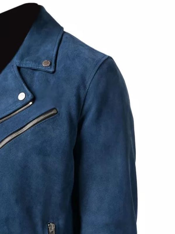 Blue Zipper Suede Leather Jacket, Blue Zing Apparel