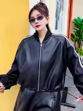 Vintage leather bomber jacket women