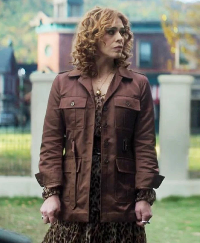 Wednesday S02 Billie Piper Brown Satin Jacket