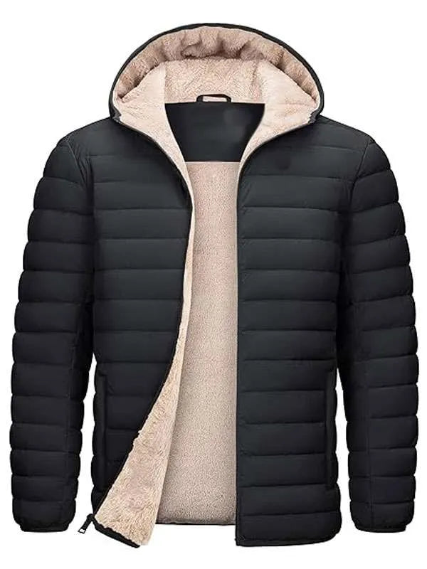 Men Black Puffer Sherpa Lined Jacket