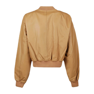 Tan Brown Sheep Leather Bomber Jacket Women Zing Apparel