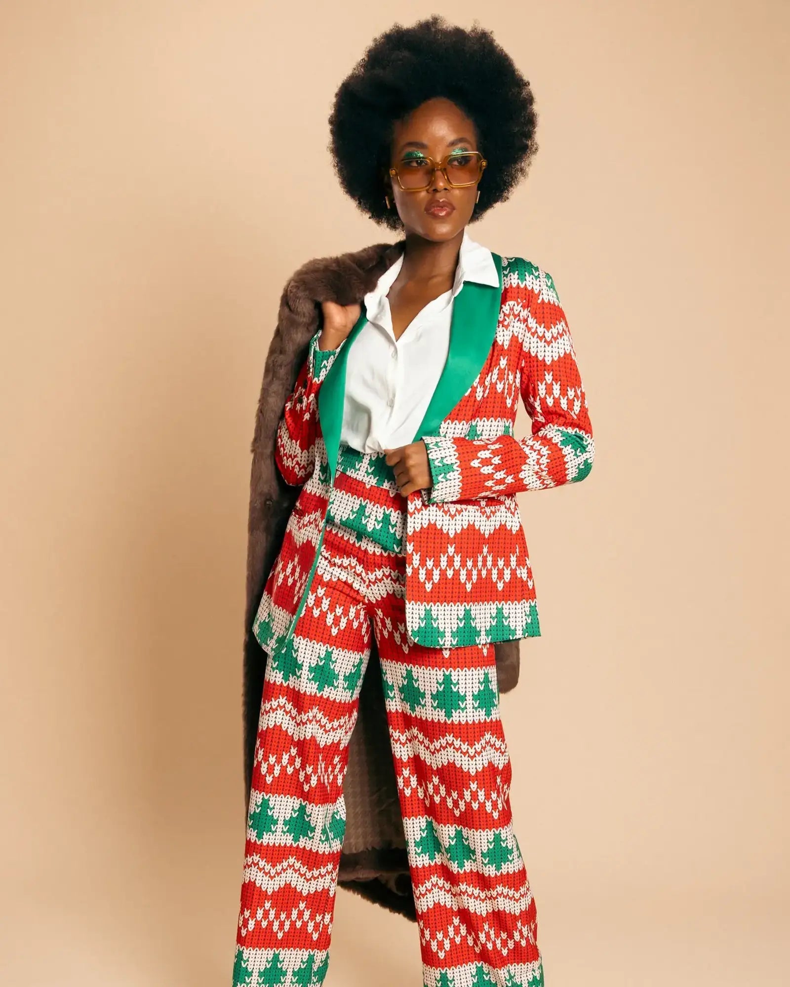 Women-Knit-Print-Red-And-Green-Christmas-Suit