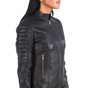 Adalyn Quilted Leather Biker Jacket Women, Black Zing Apparel