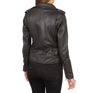 Alish Leather Biker Jacket Women, Brown Zing Apparel