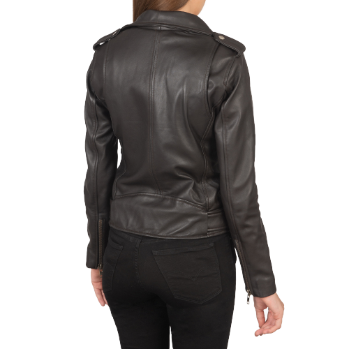 Alish Leather Biker Jacket Women, Brown Zing Apparel