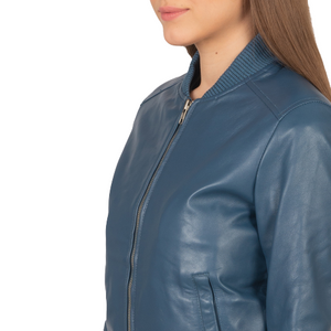 Bomber Jacket Women, Sapphire Leather Jacket Zing Apparel