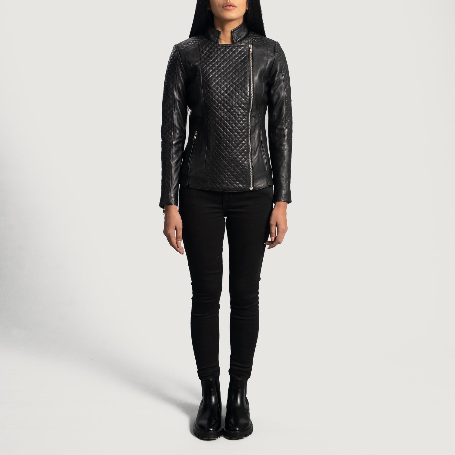 Biker Quilted Leather Jacket Women, Black Zing Apparel