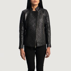 Biker Quilted Leather Jacket Women, Black Zing Apparel